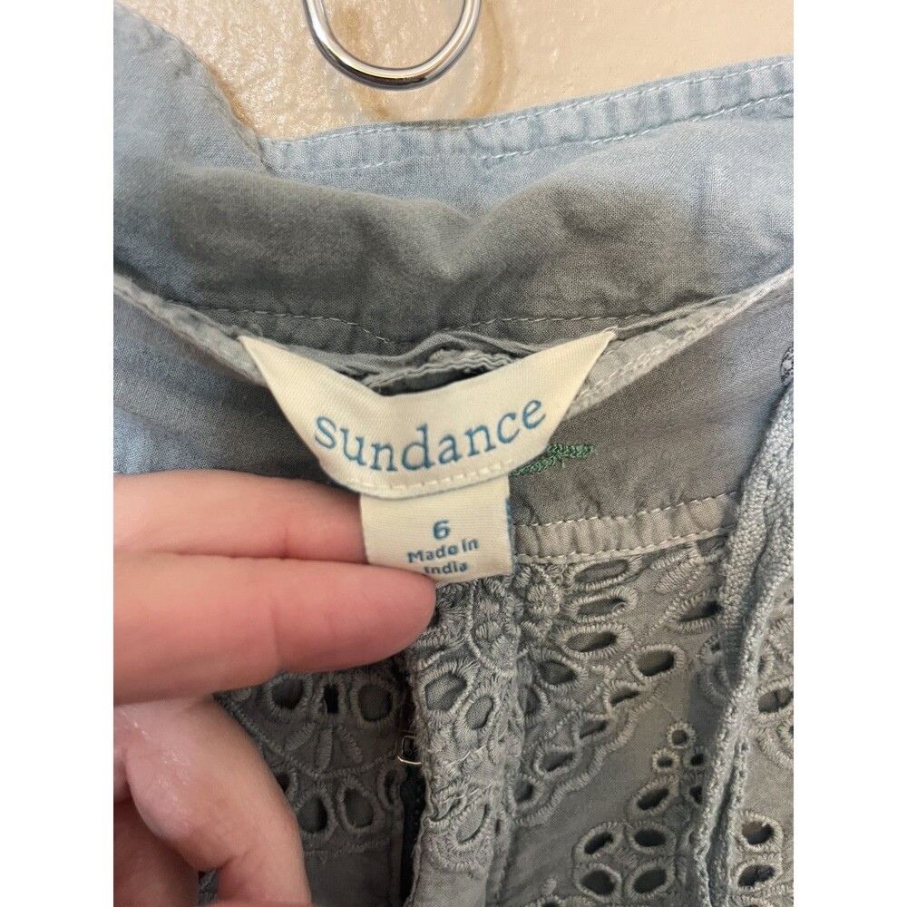 Sundance Everyday Eyelet Pants sz 6 Green Floral Cotton Drawstring Waist Boho - Picture 3 of 6